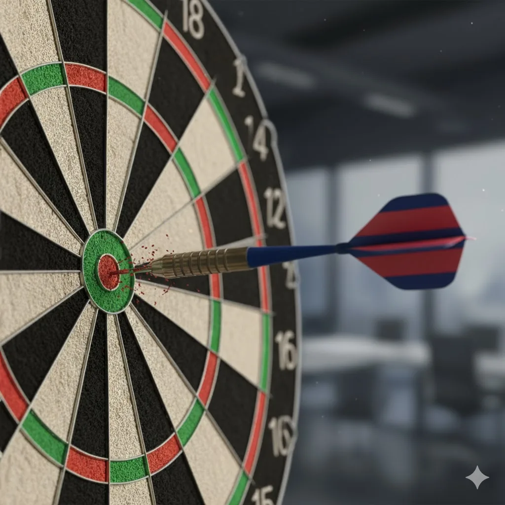 Digital marketing strategy hitting target concept with dart on bullseye – RJP.design Web Design Agency NYC specializing in precise social media and SEO campaigns.