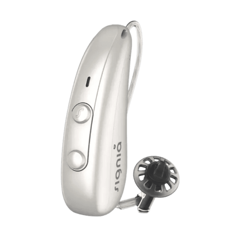 Micro-contour rechargeable Signia Pure BCT 7IX Charge&Go, appareil auditif connecté et performant. Prenez rendez-vous avec votre audioprothésiste.
