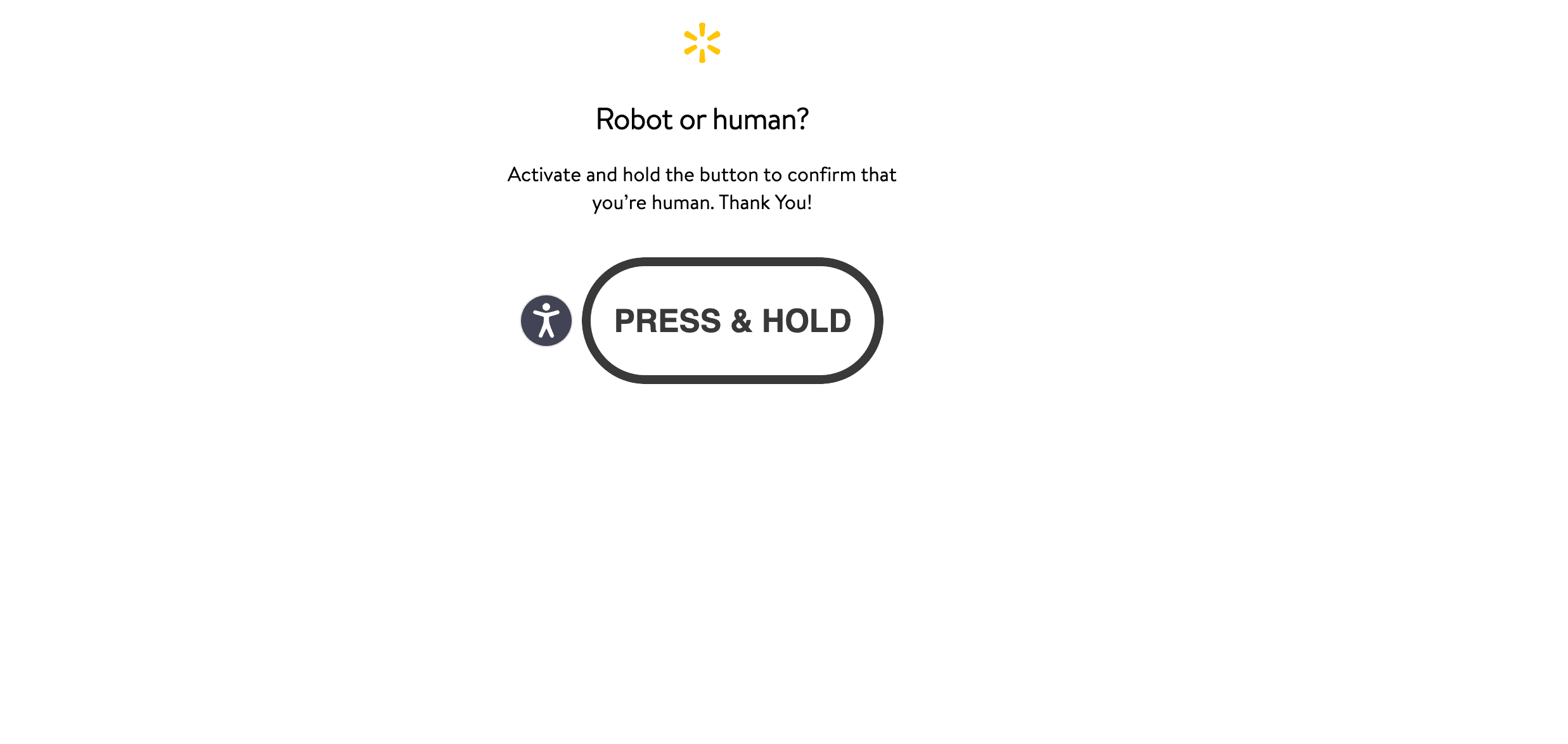 This is the soft challenge in the browser. Both CHALLENGE_MARKERS strings appear here: "activate and hold the button" in the body text and "robot or human" in the heading (and the page's <title> tag).