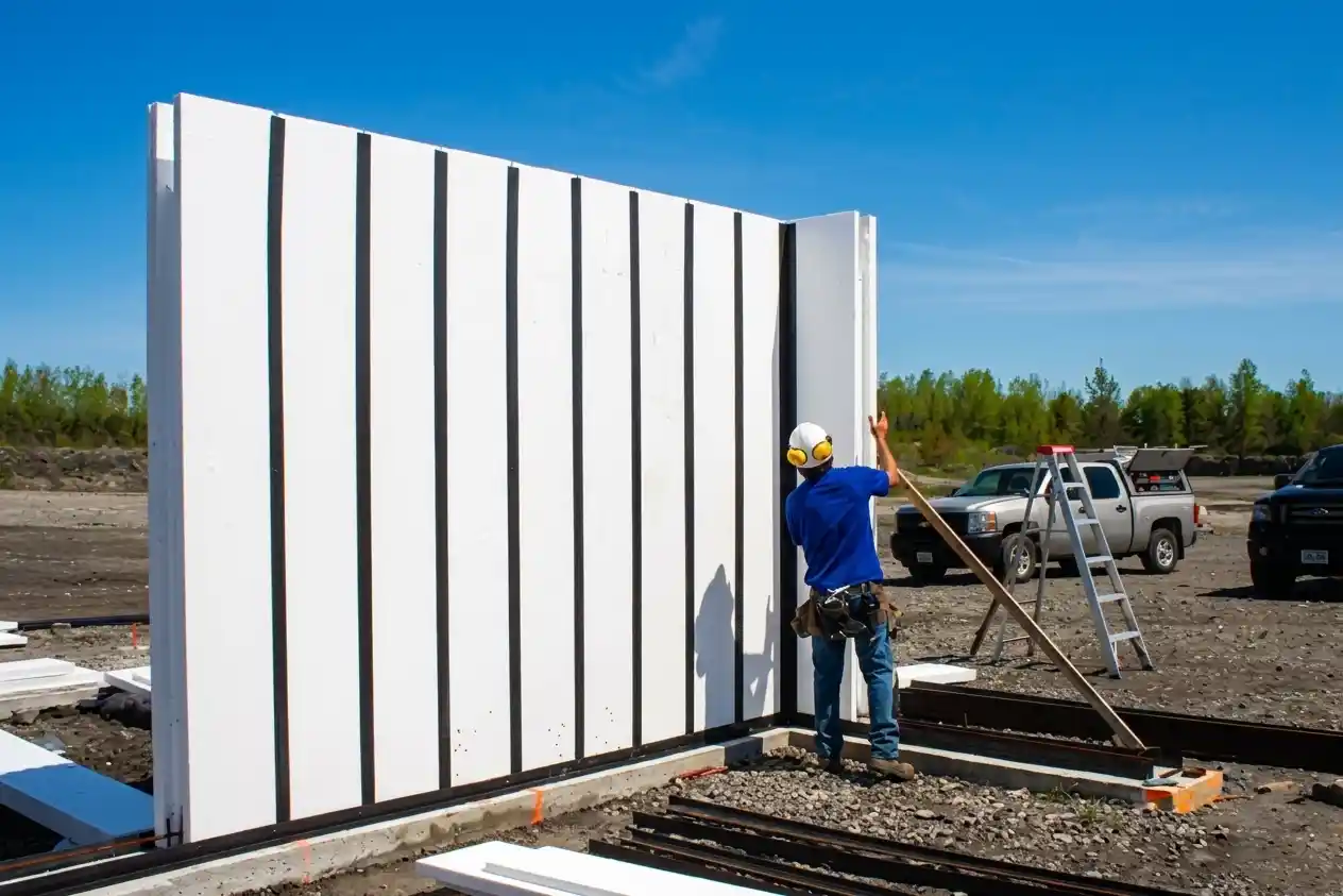 Vertical foam panels on a new build