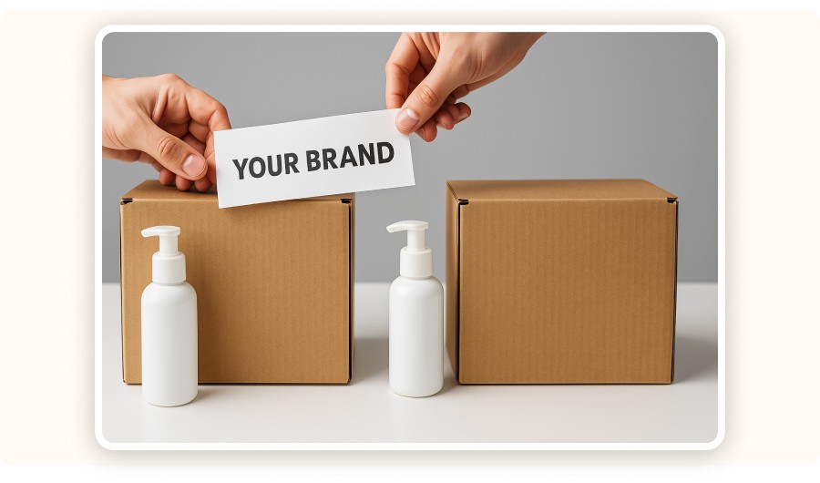 “your brand” note and white cosmetic product&nbsp;
