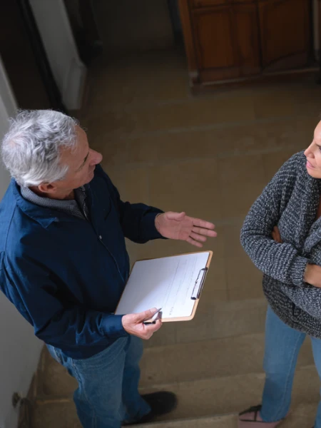 plumber talking to customer