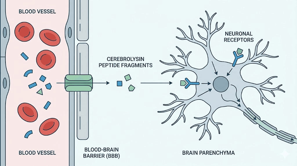 Cerebrolysin peptide fragments crossing the blood-brain barrier