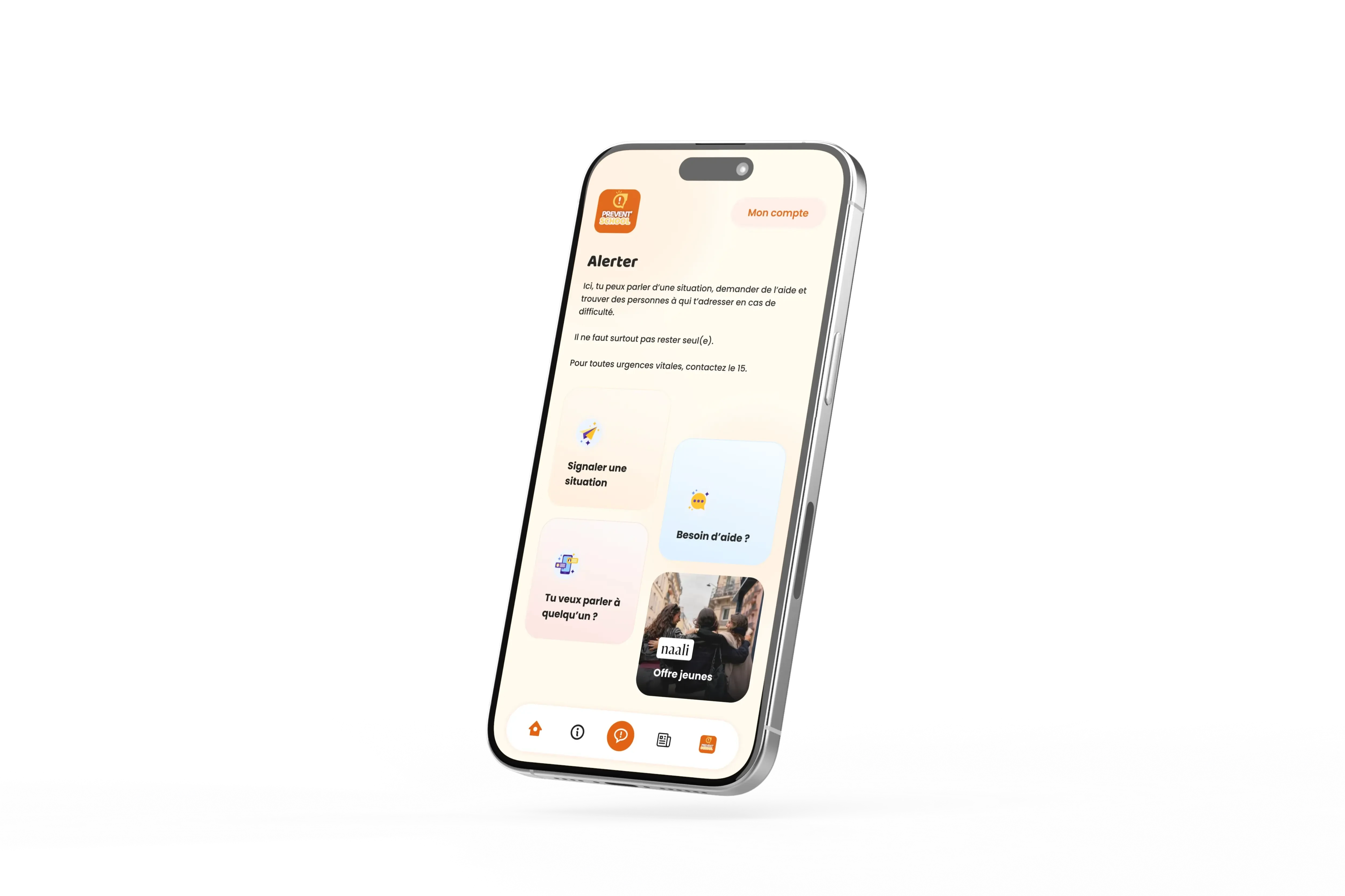 Application Prevent' School - Devenir partenaire - Ecran d'accueil - Section Alerter