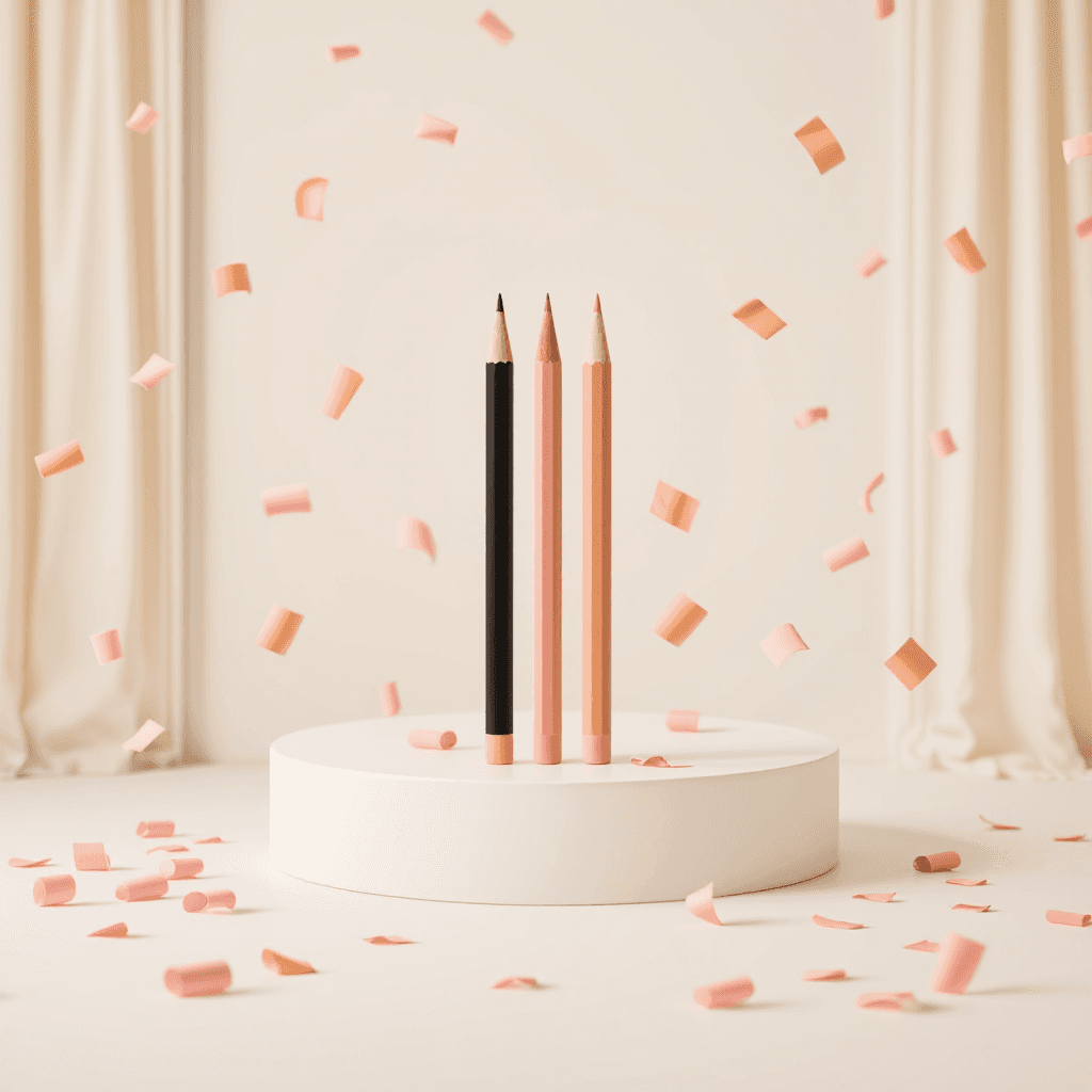 product photography of set of three art pencils for frottage