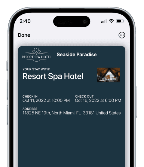 Apple Wallet Card Showing a Booking