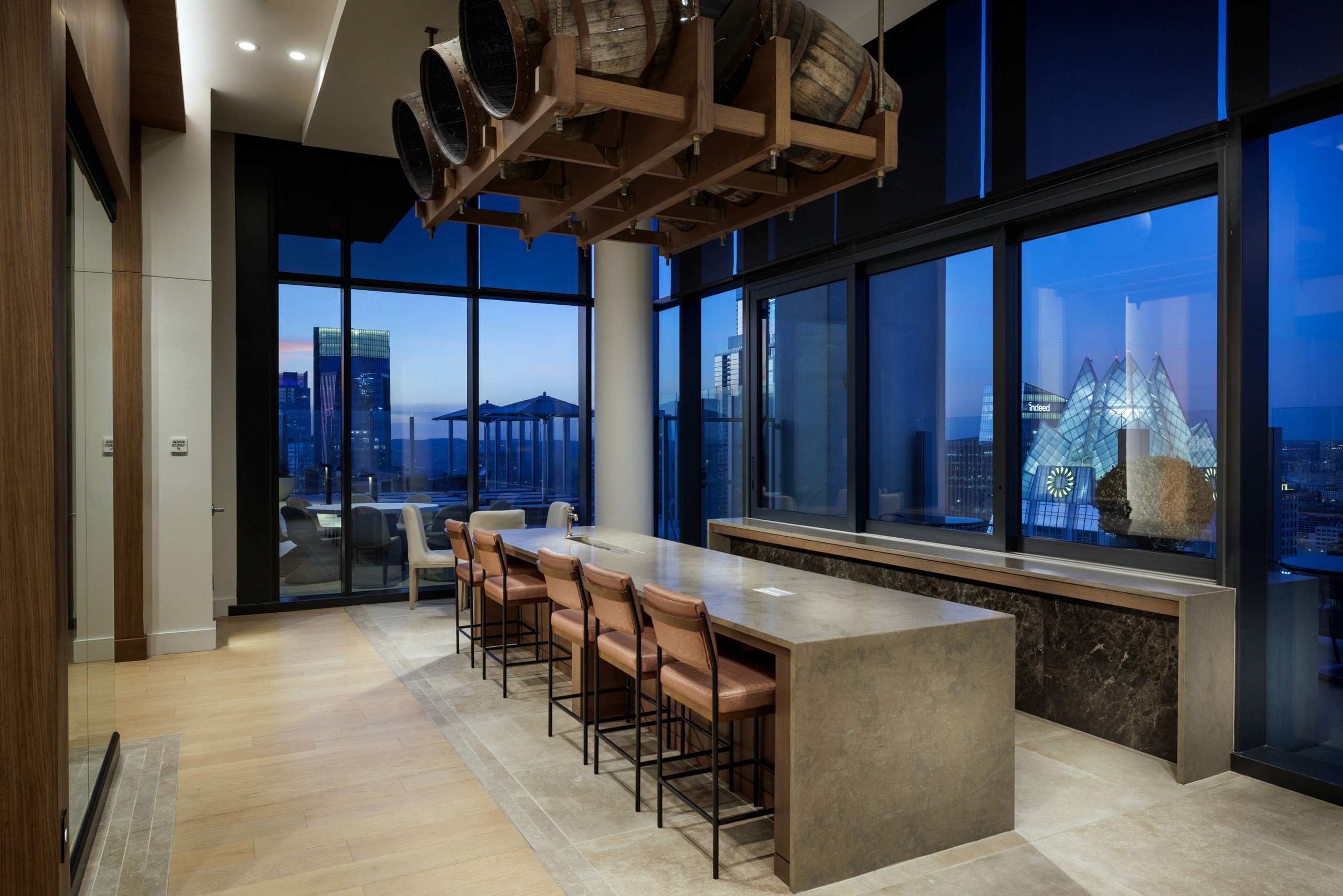 Modern bar area with city view