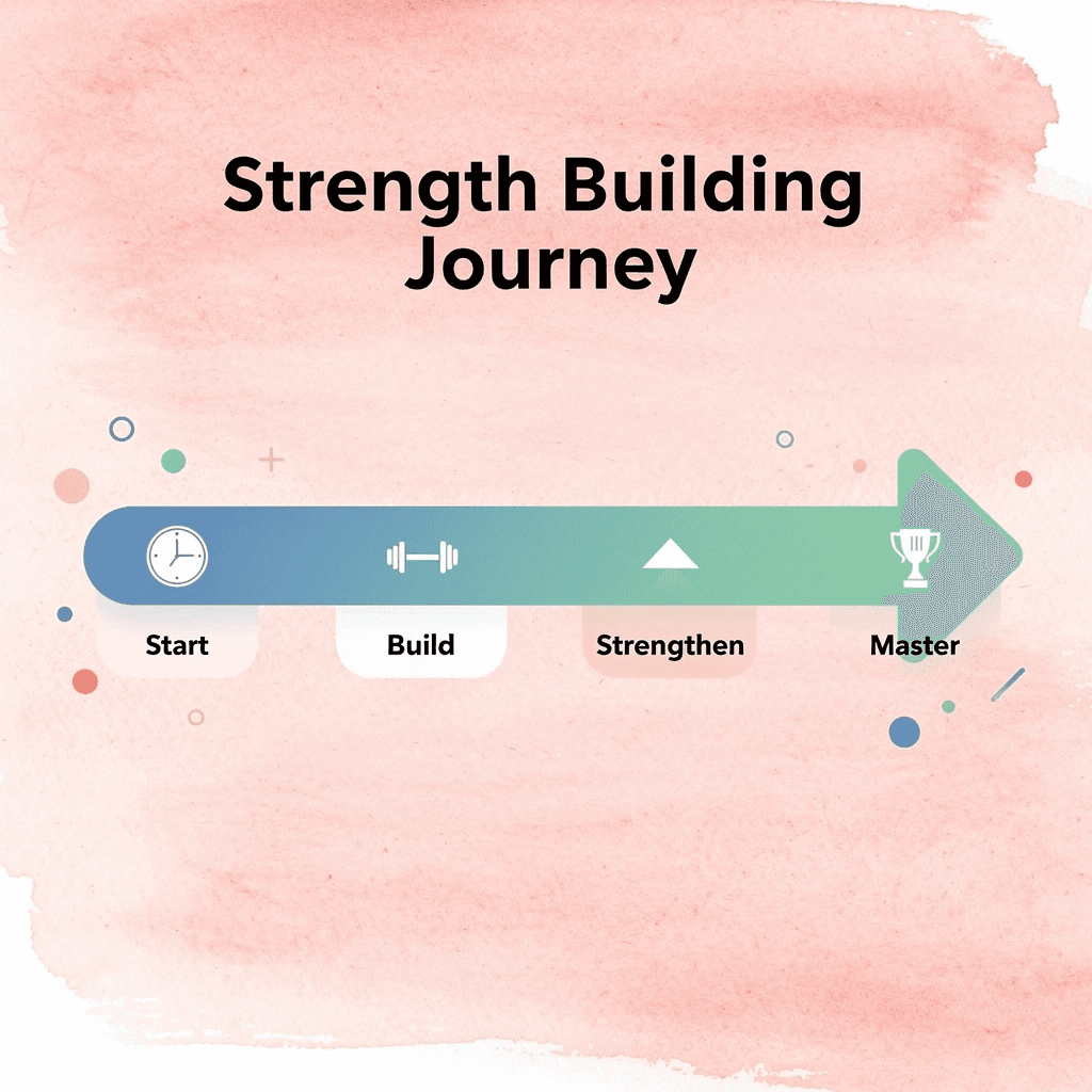  Progression arrow showing strength-building journey from start to mastery