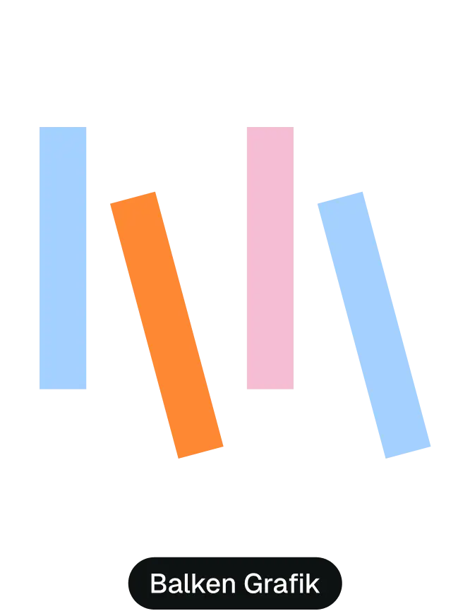 Vier farbige vertikale Balken in Hellblau, Orange und Rosa auf schwarzem Grund