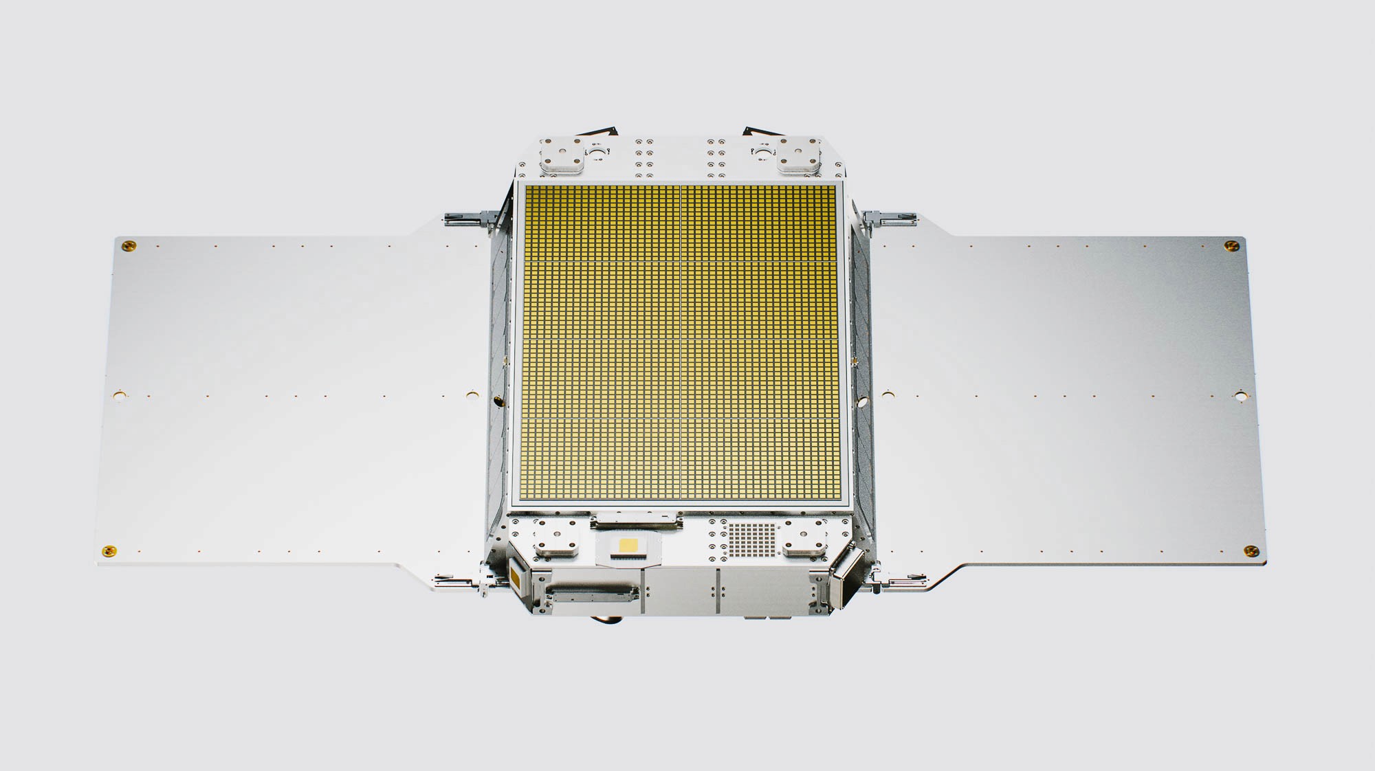 Array Labs Syl phased array radar satellite hardware technical render, front view