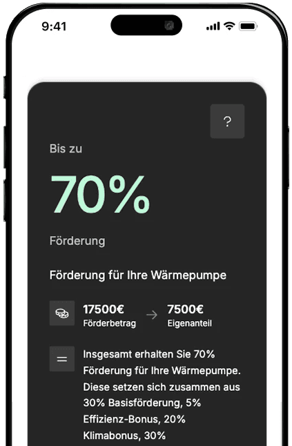 Mockup Vorschau des 
Förderrechners auf einem iPhone.