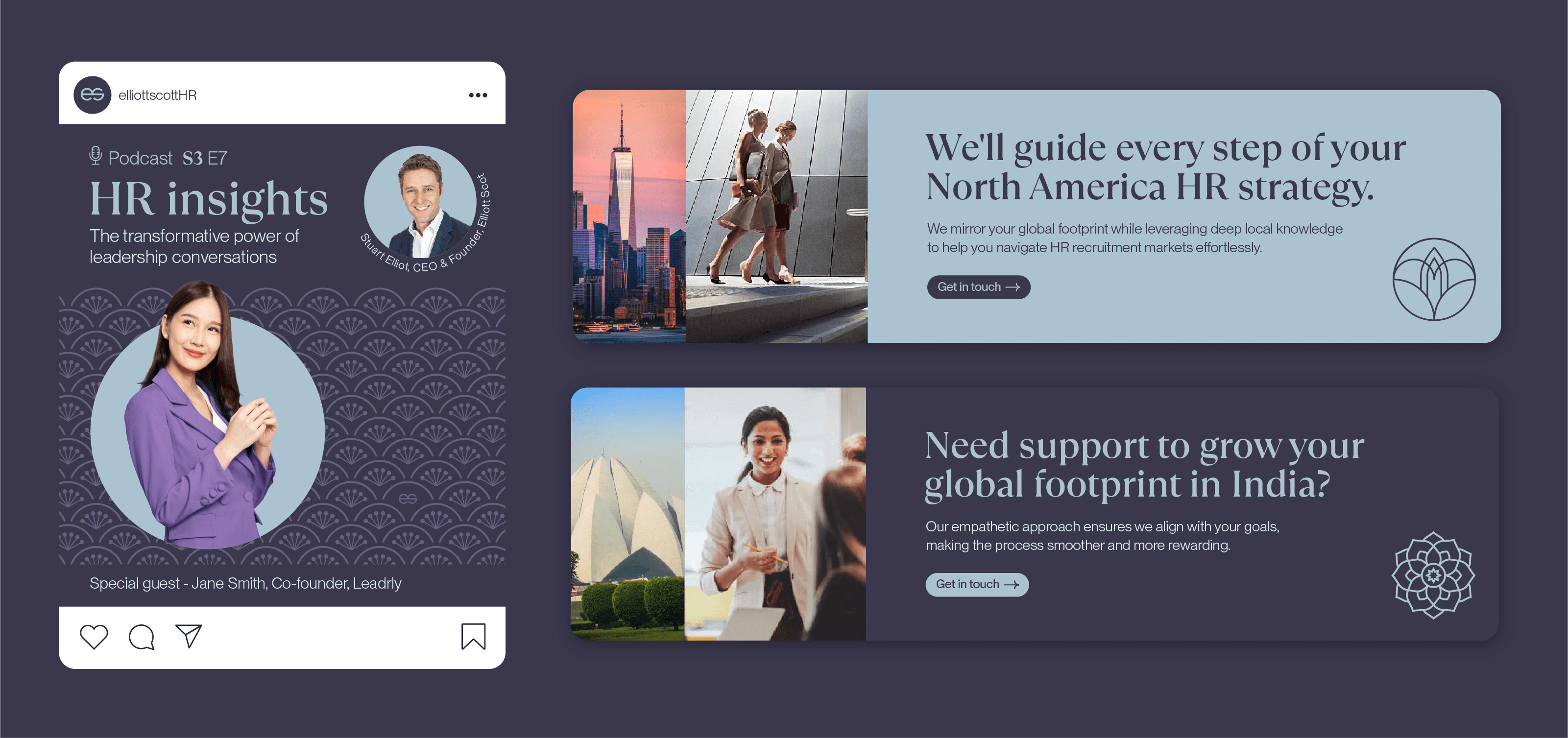 Elliott Scott HR brand identity socila media post and website banner style