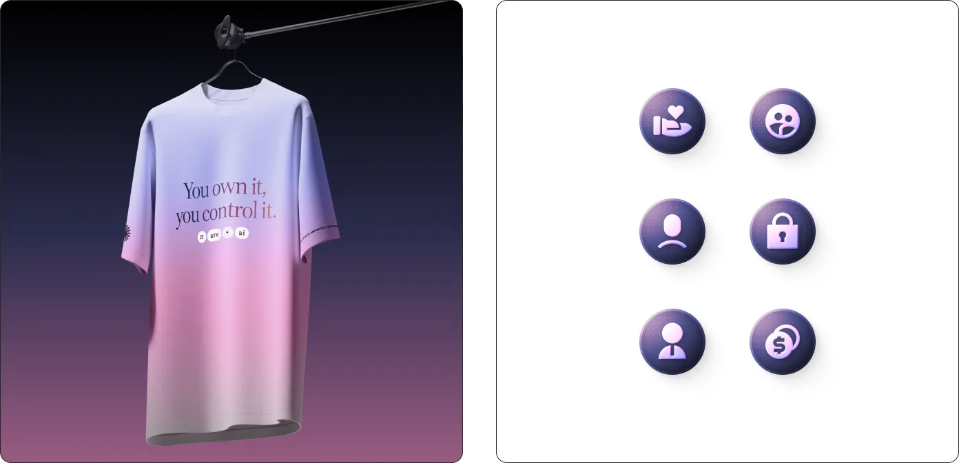 Uare.ai brand applications featuring merchandise design, custom iconography, and identity system assets.