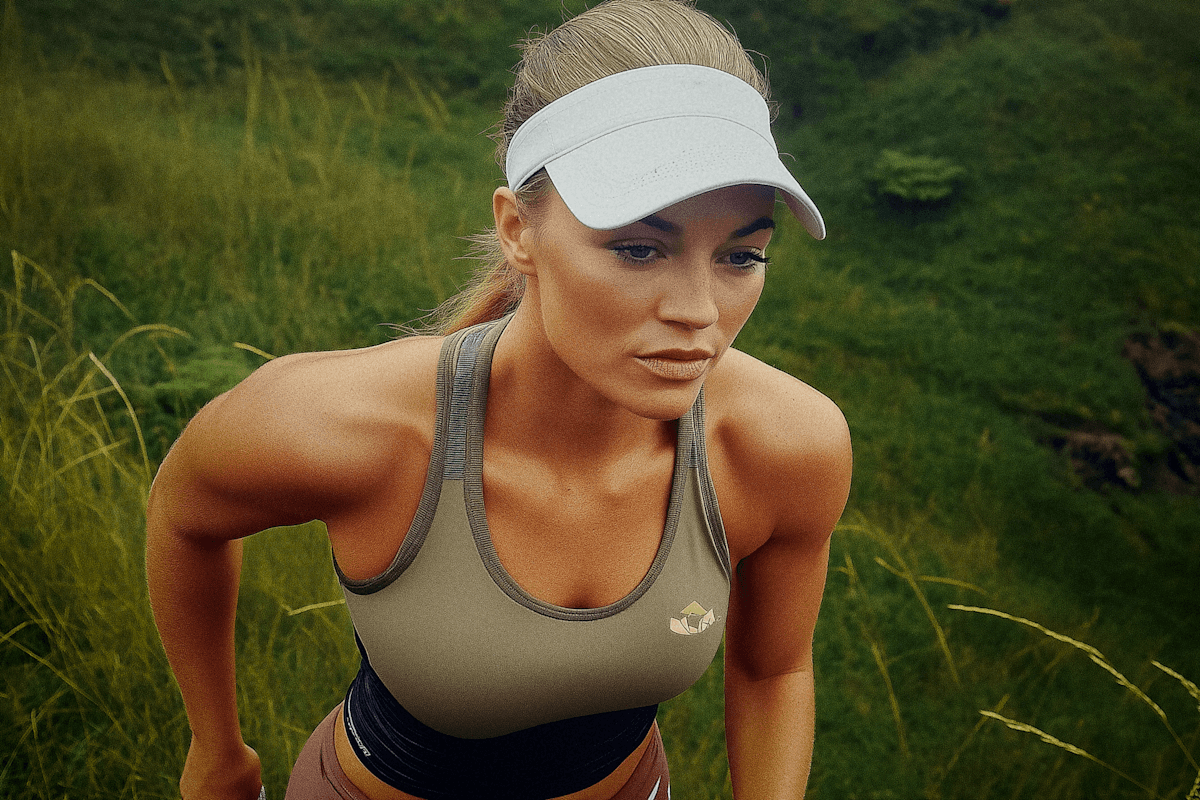 Female athlete training outdoors wearing sportswear and a cap