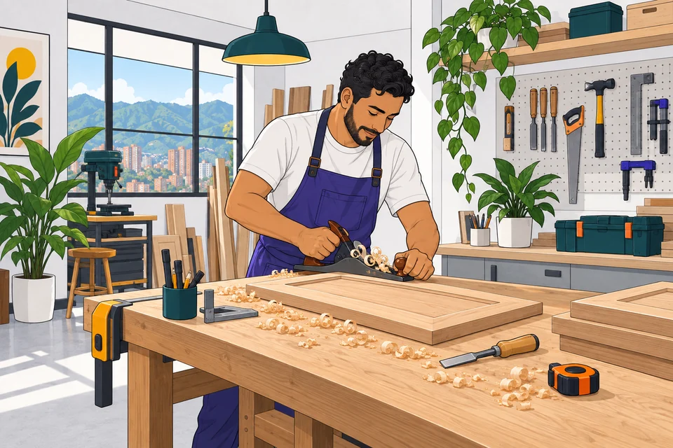 Profesional de carpintería trabajando en un hogar colombiano