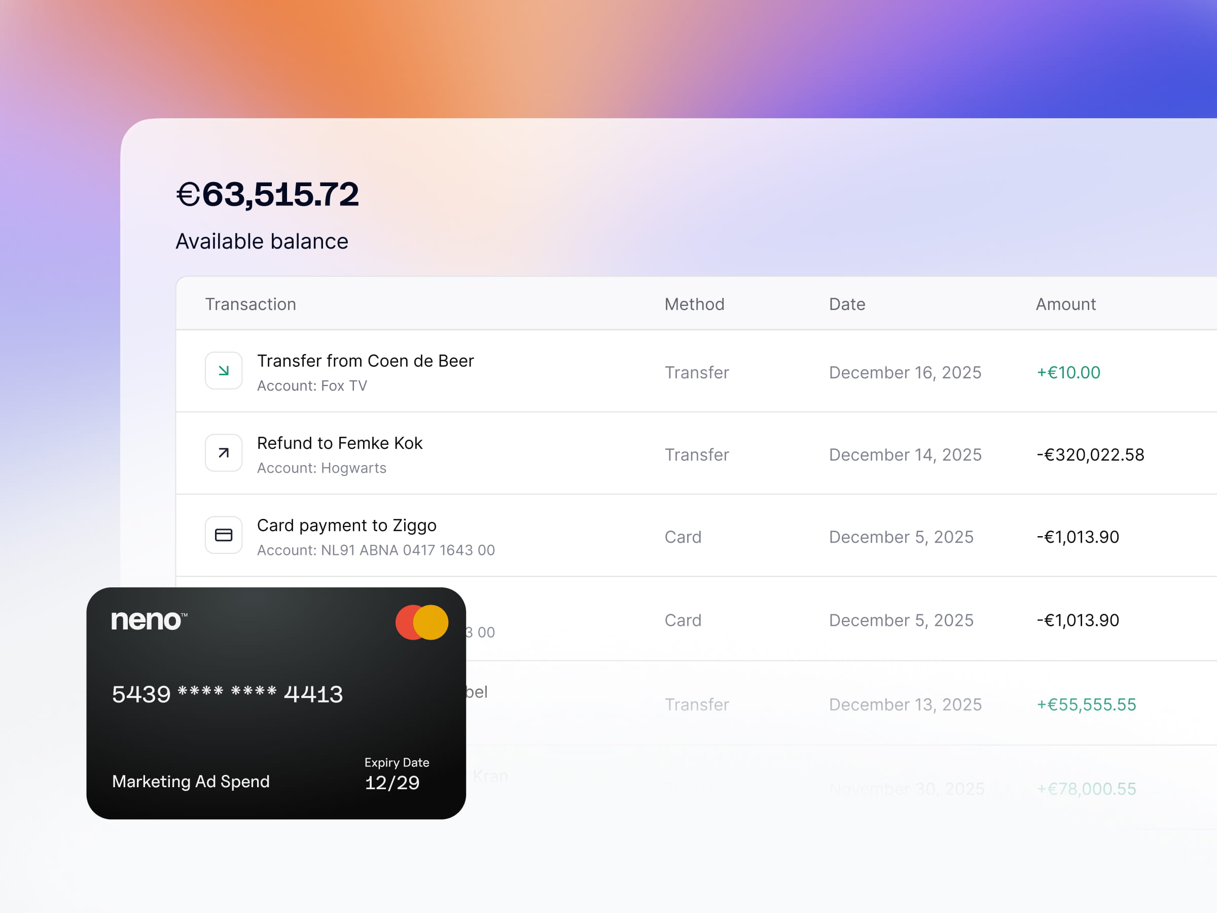 Business Accounts & Cards Feature