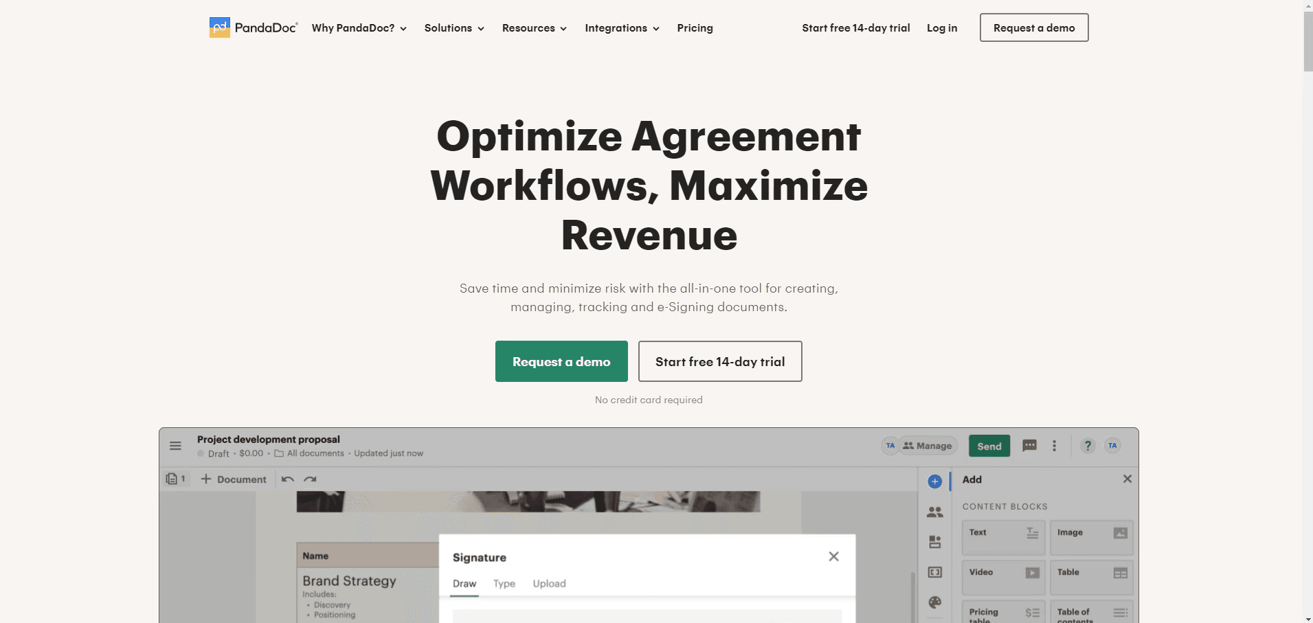 Pandadoc home page hero section