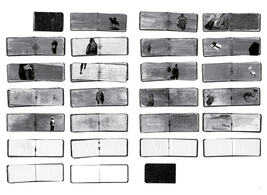 An image showing the contents of a notebook like: human figures and texts.