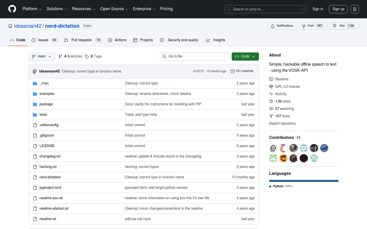 Nerd Dictation official page screenshot