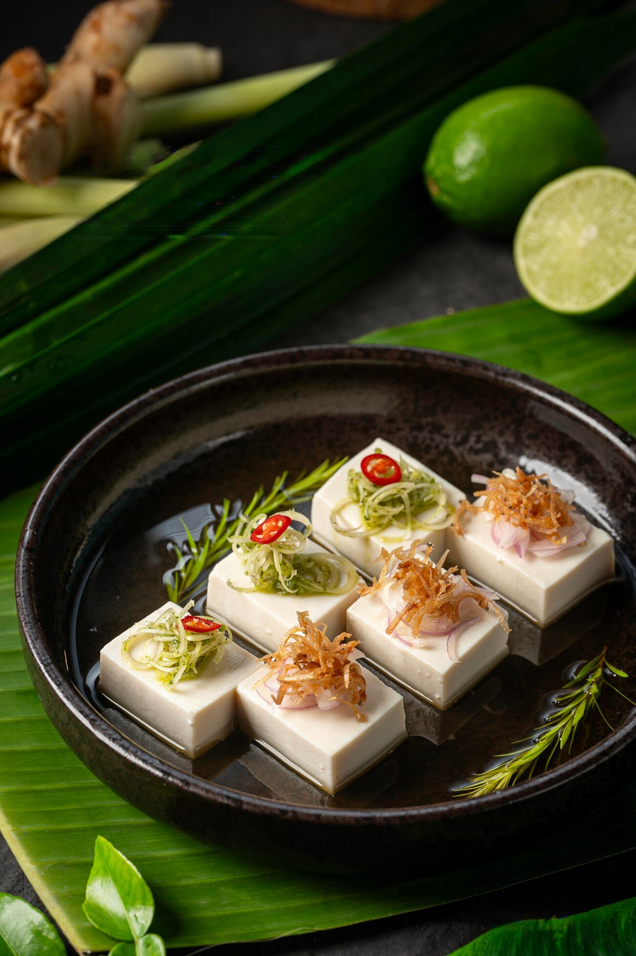 Creative tofu appetizer fine dining food photography by Lefty Studio