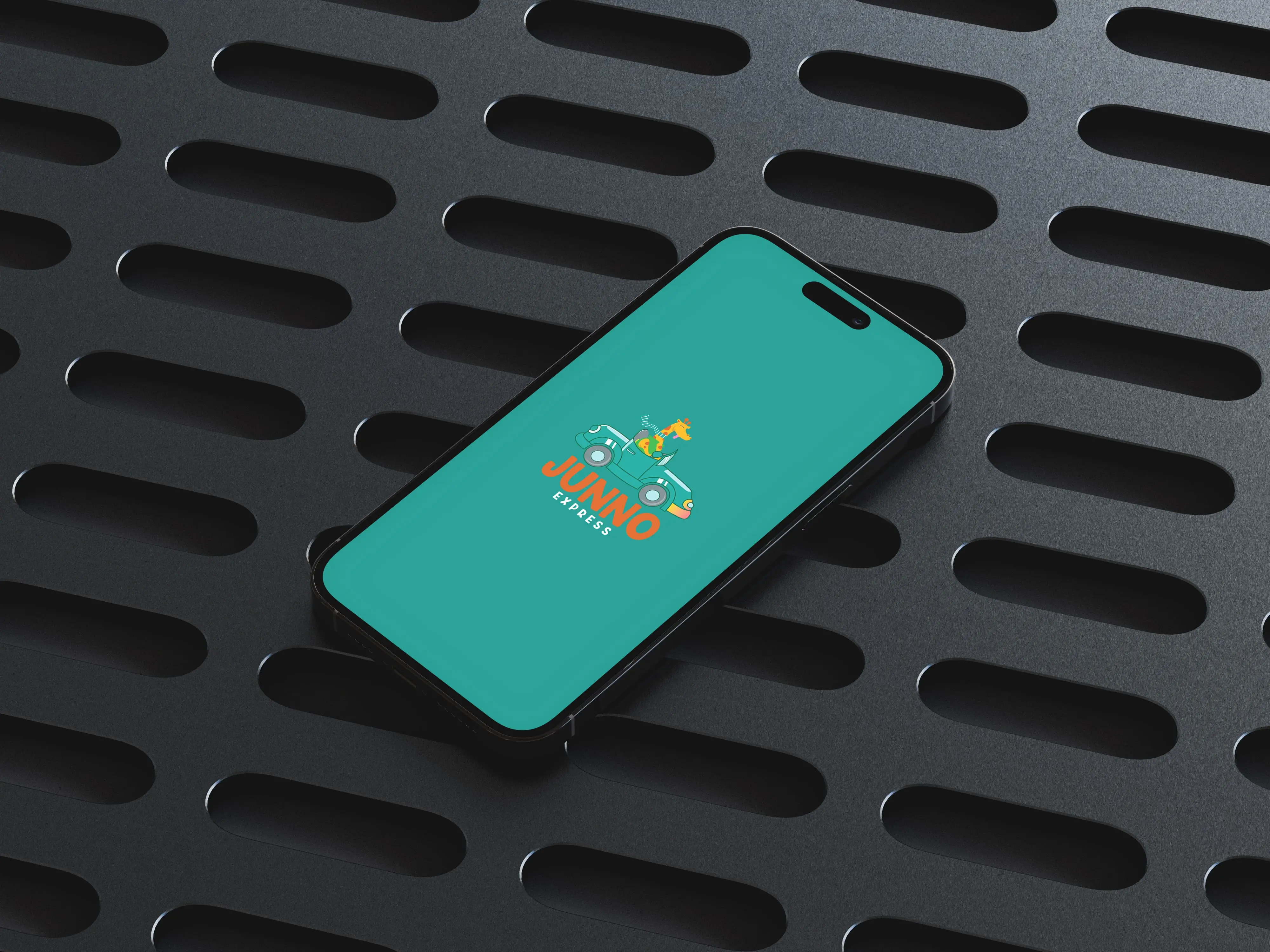 A smartphone displaying an app interface, held against a dark background with textured surfaces.