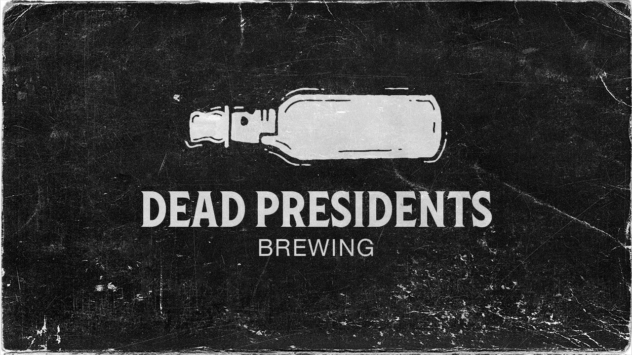 Dead Presidents Brewing Logo White on black textured background