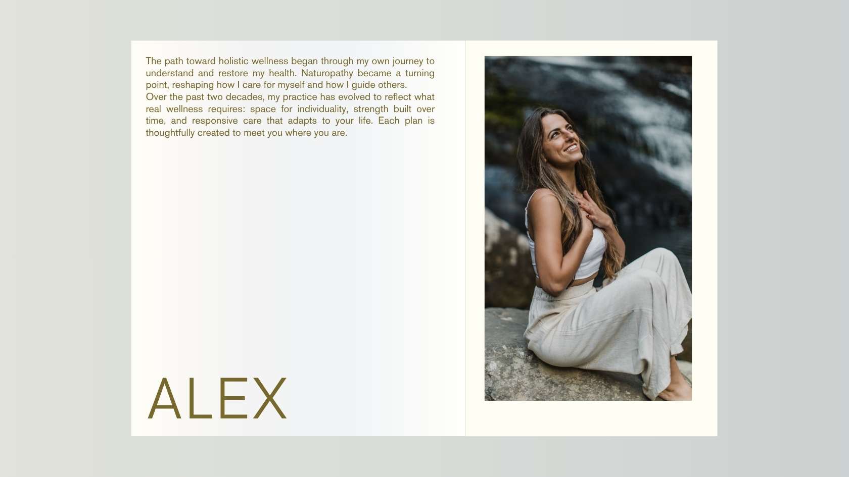 Portrait of Alex, State of Soma’s founder, seated outdoors and smiling, representing holistic naturopathy and mindful living.