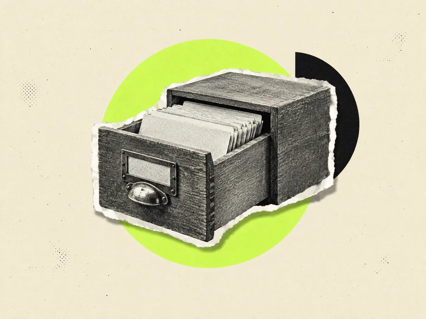 Fichário vintage sobre círculo verde, a seleção dos documentos da base de conhecimento do agente de IA