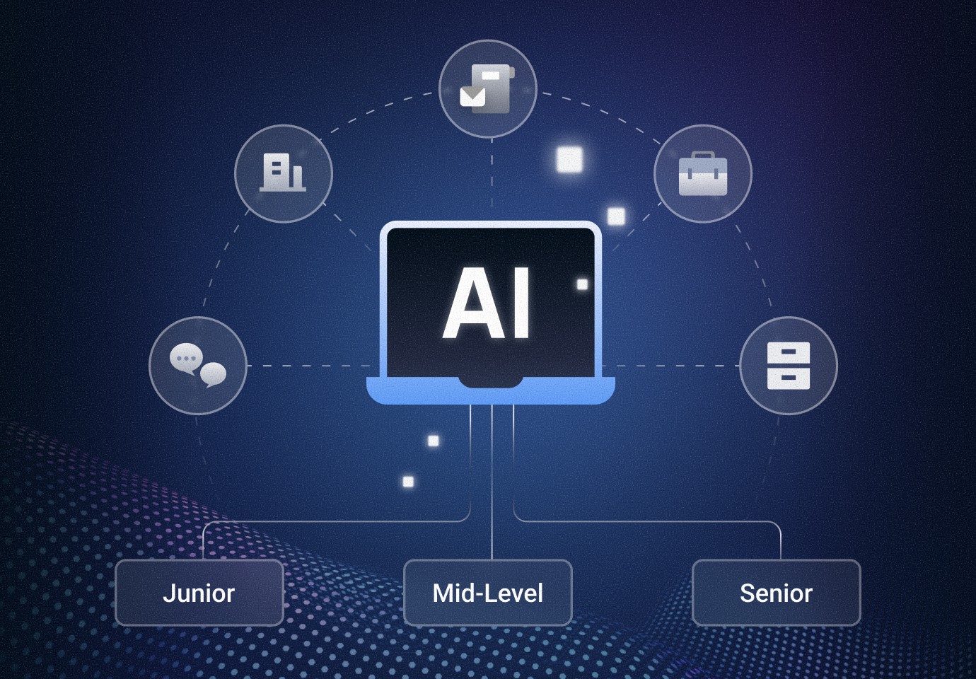 Alpy 로고를 중심으로 Agent Builder·RAG·Performance Evaluation 흐름을 시각화한 기업용 Agentic AI 솔루션 인터페이스 콘셉트 이미지