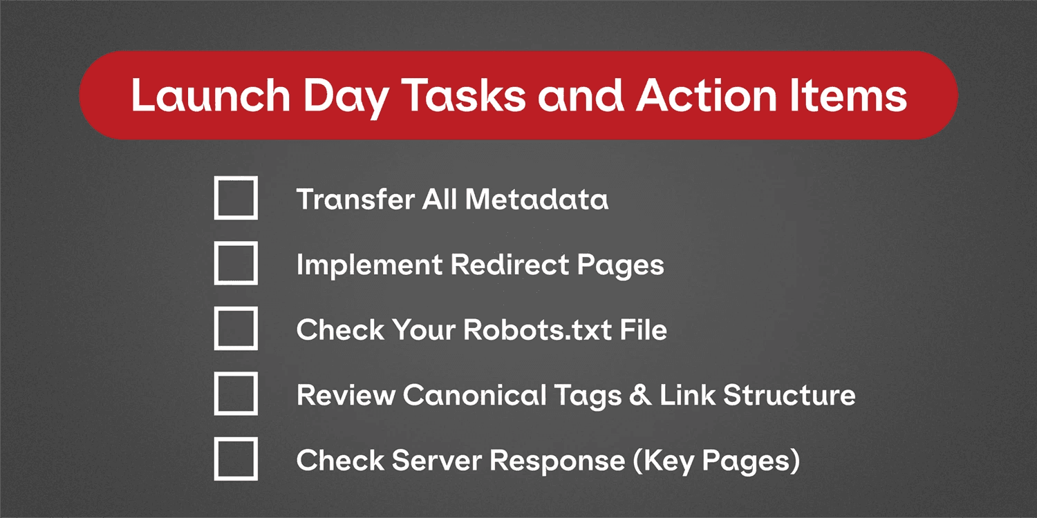 A graphic listing launch day tasks and action items.