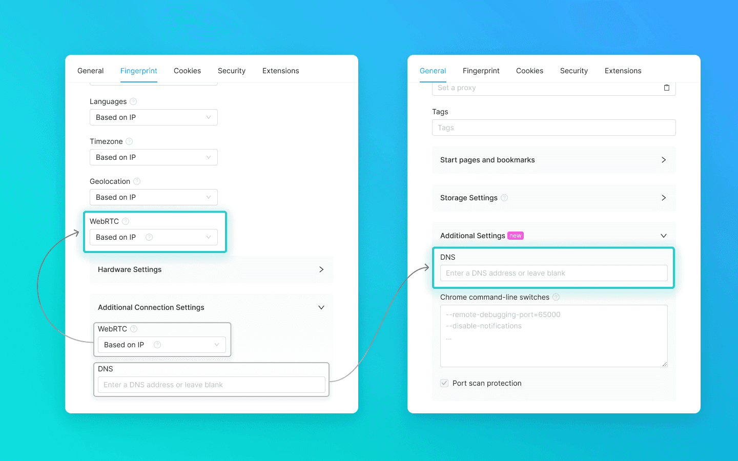 Vị trí mới cho cài đặt