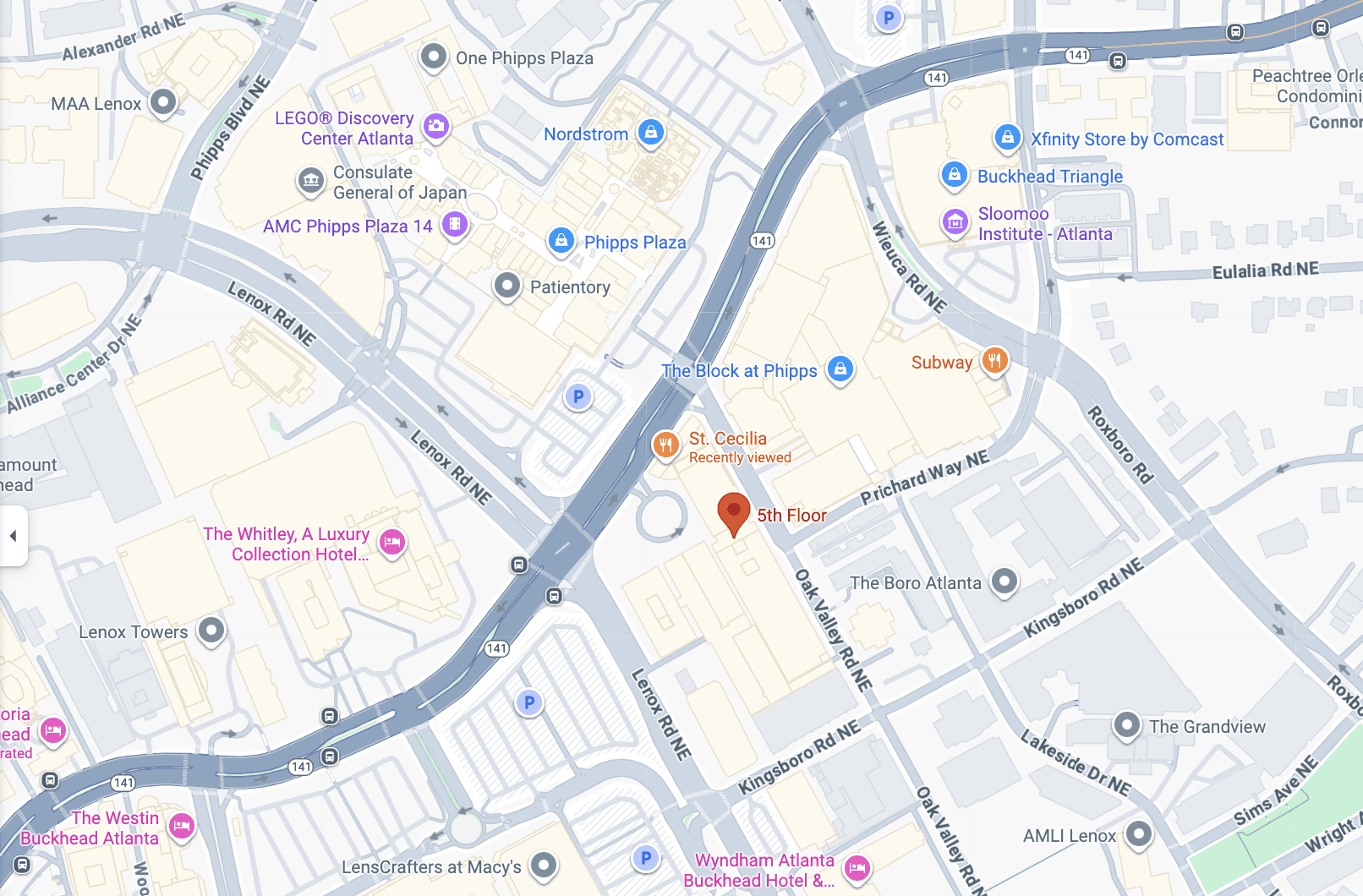 Map showing FIBI Law Firm locations and nearby landmarks