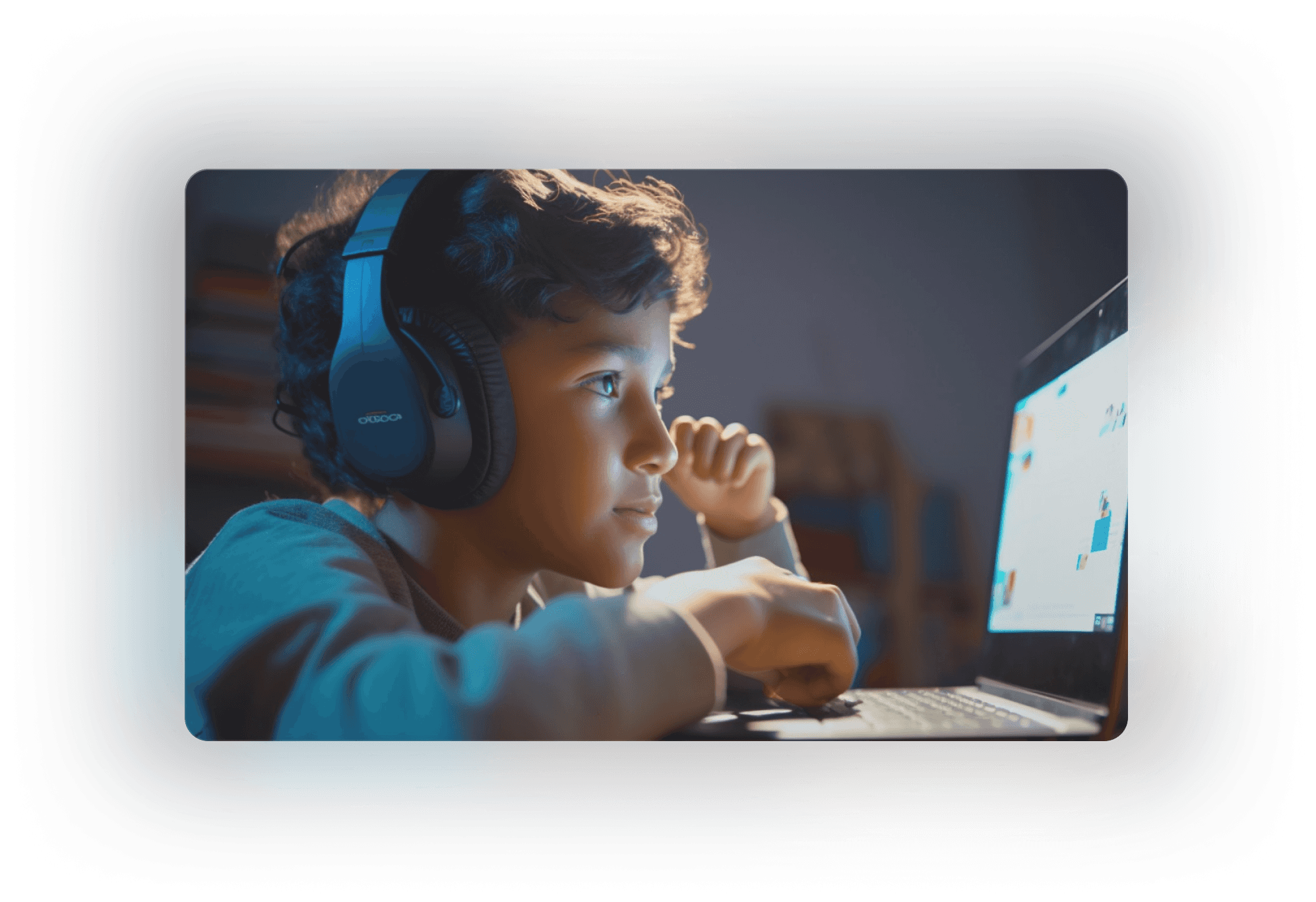 A boy focused on his laptop.