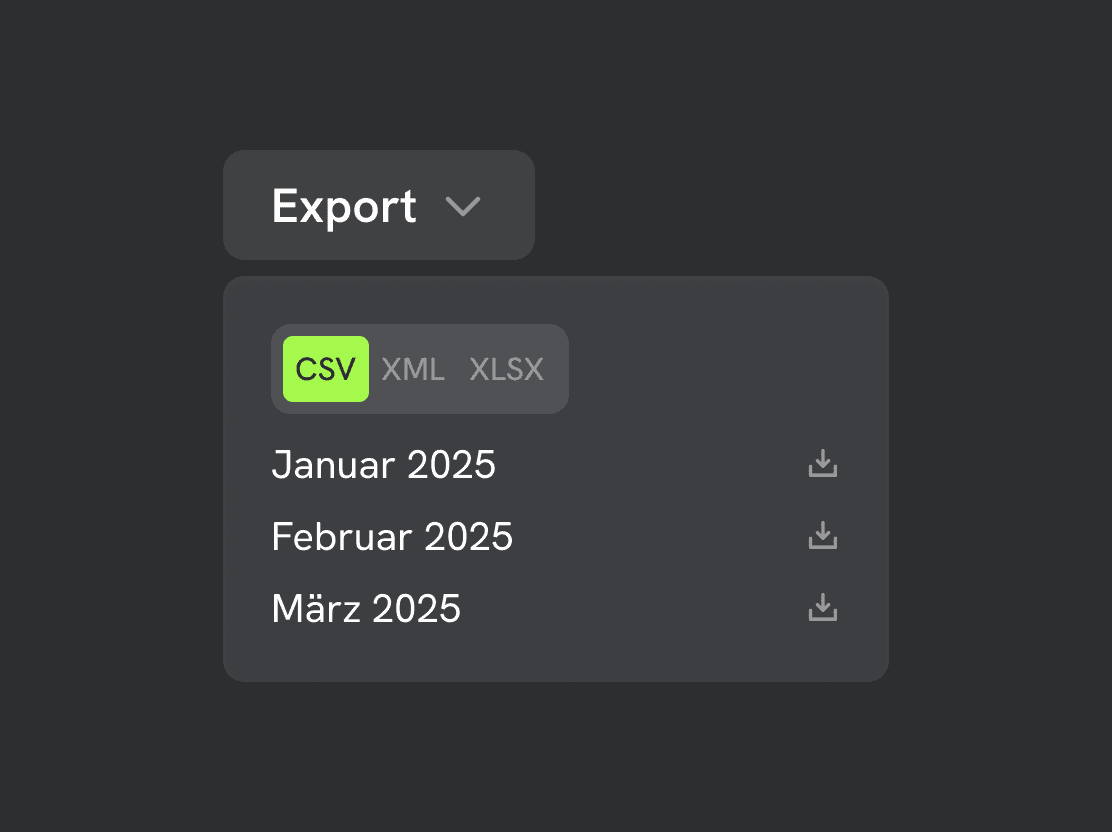 Exportieren von CSV, XML, XLSX Datenformat