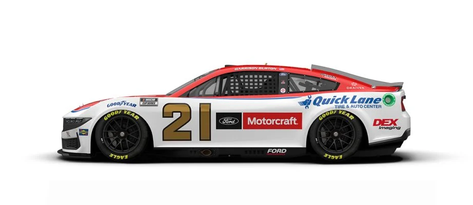 Harrison Burton will drive the No. 21 Motorcraft/Quick Lane Ford.
