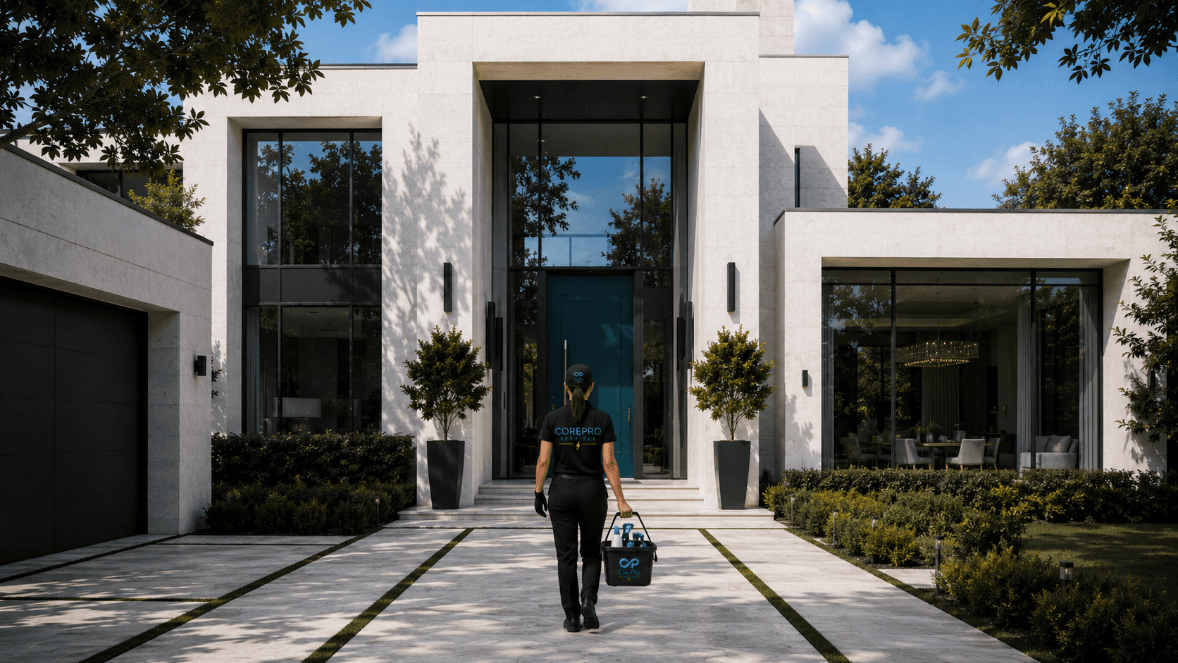 Premium cleaning technician at luxury Los Angeles home-CorePro Services