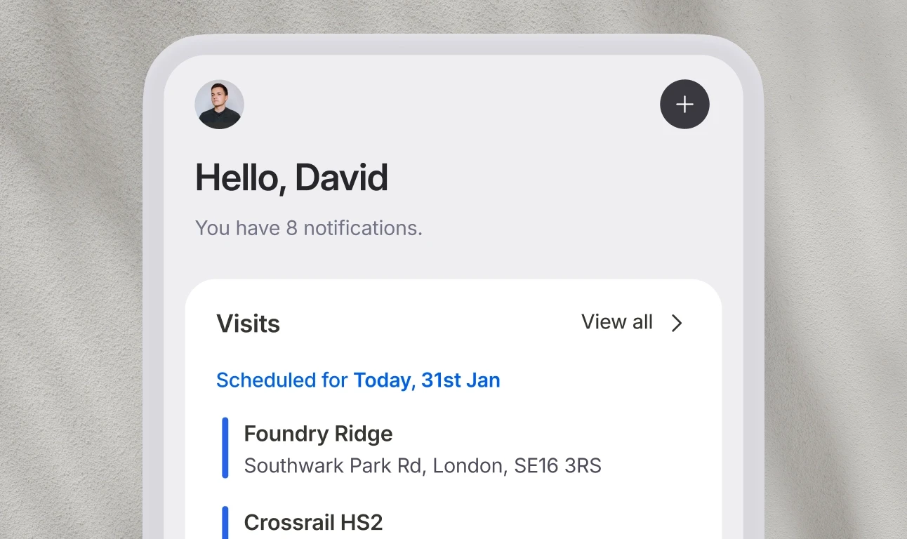 In dark mode, on mobile, two calendar views of assigned jobs. One is a day diary view, the other a monthly overview.