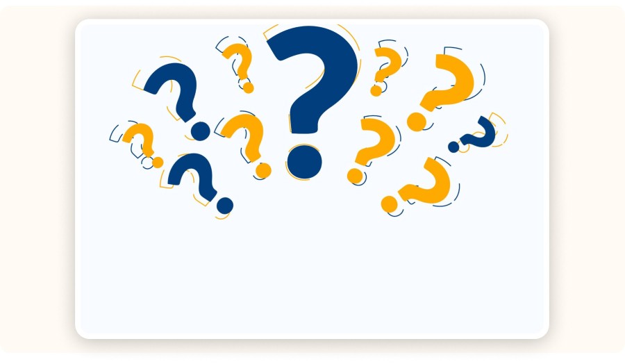 Abstract illustration of multiple blue and yellow question marks