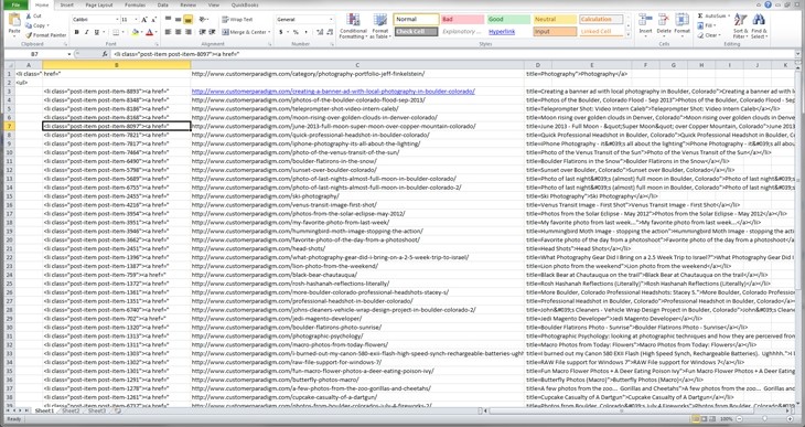 Using excel to format the 301 redirects