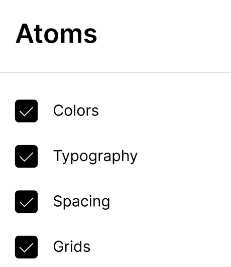 List of atoms built using atomic design methodology