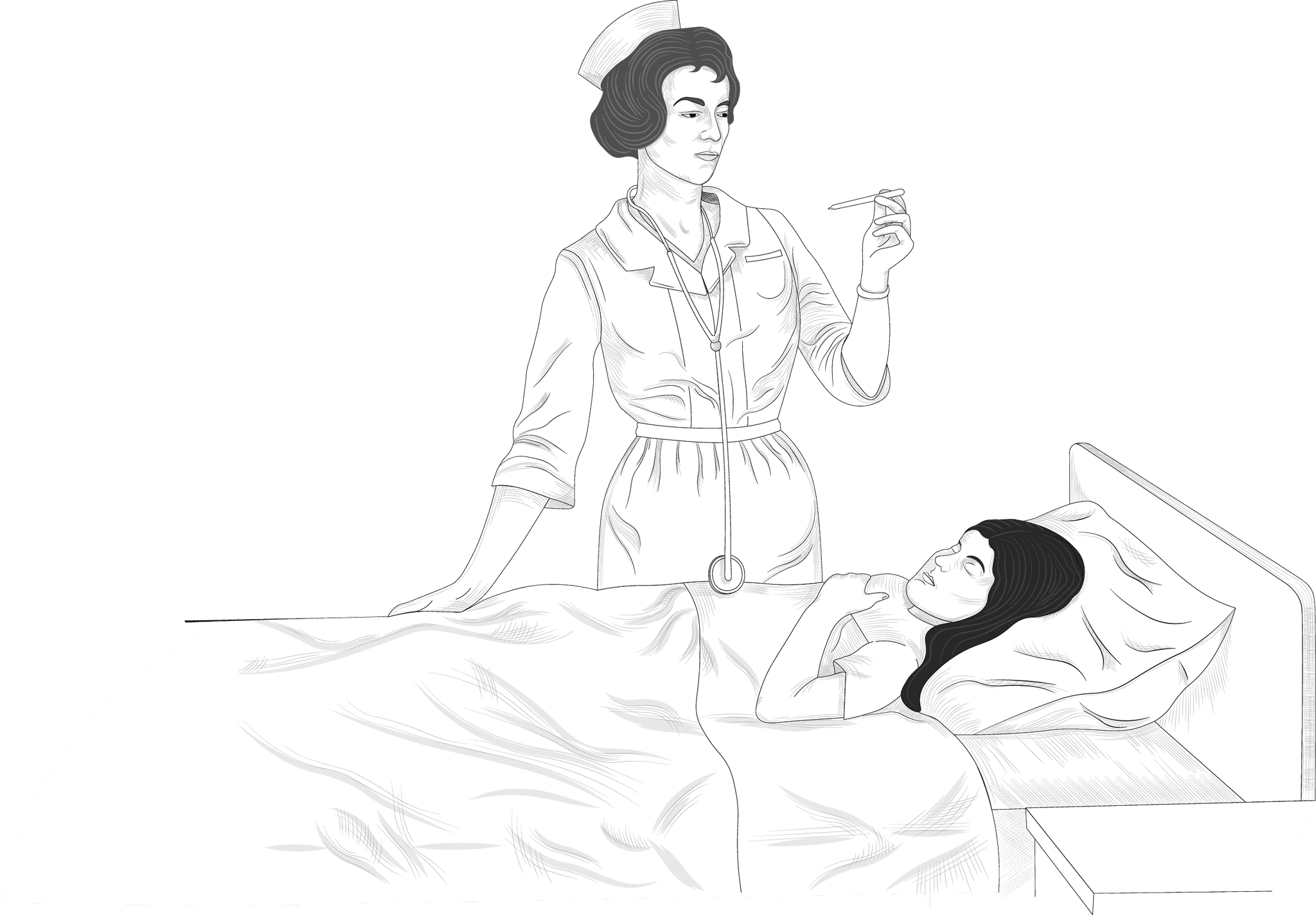 Nurse standing over a patient bed