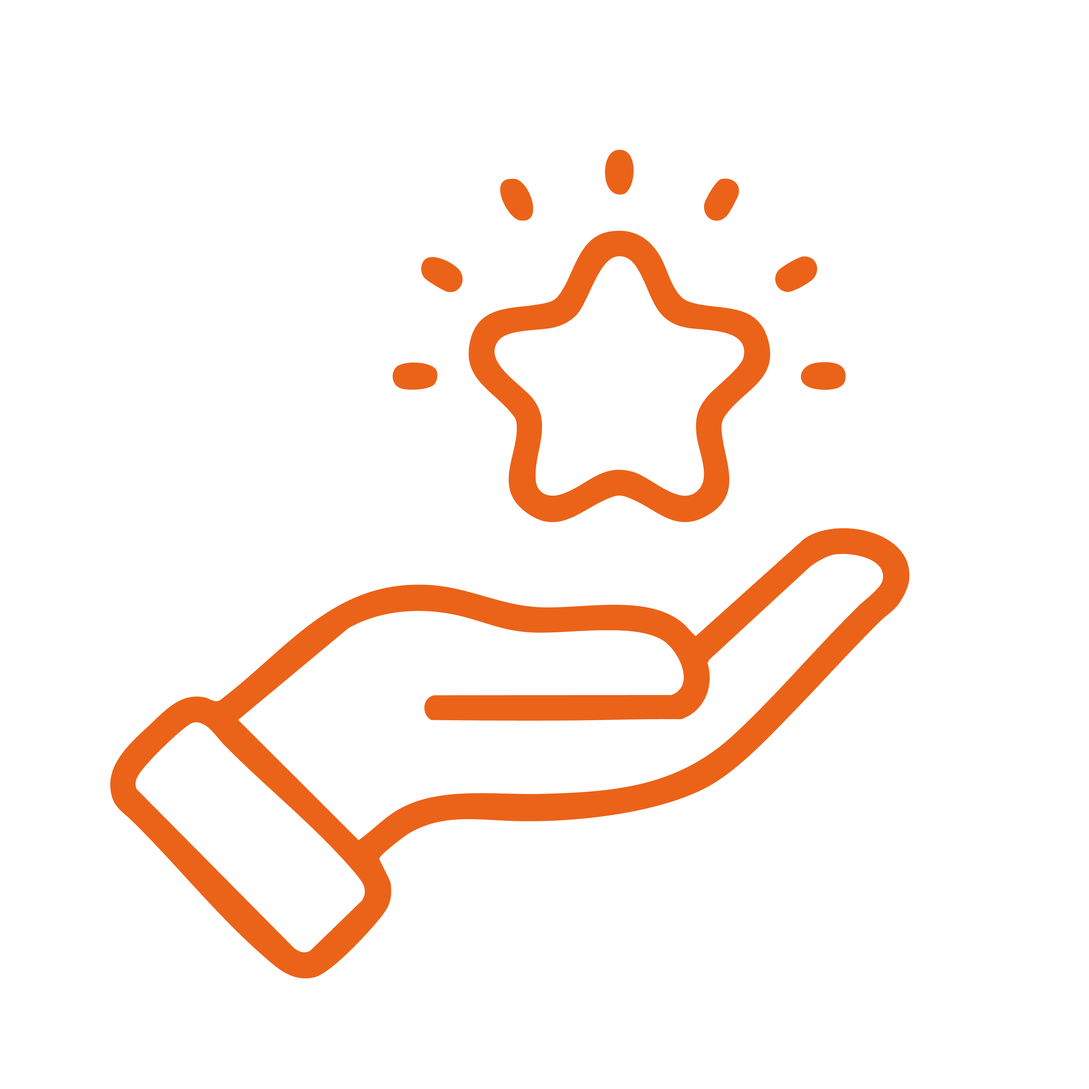 Orange icon of a hand holding a star