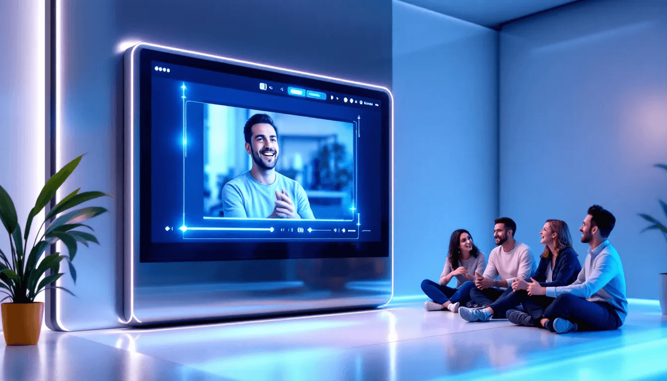 A visual representation of enhanced customer experience through video transcriptions, featuring happy customers.