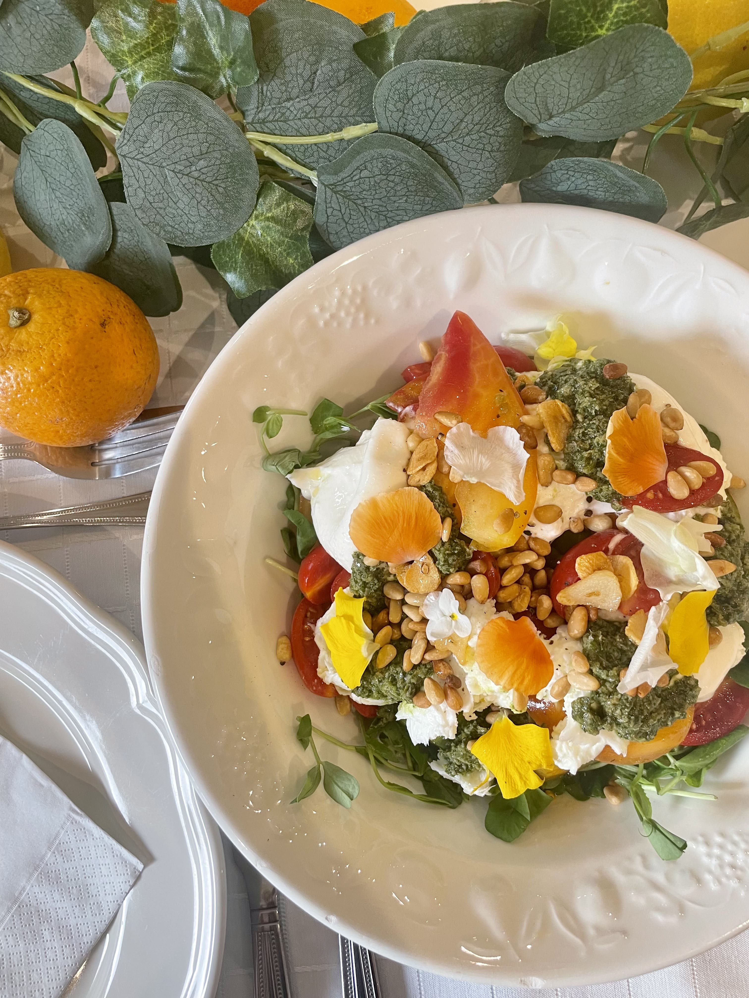 Burrata, citrus and pine nuts