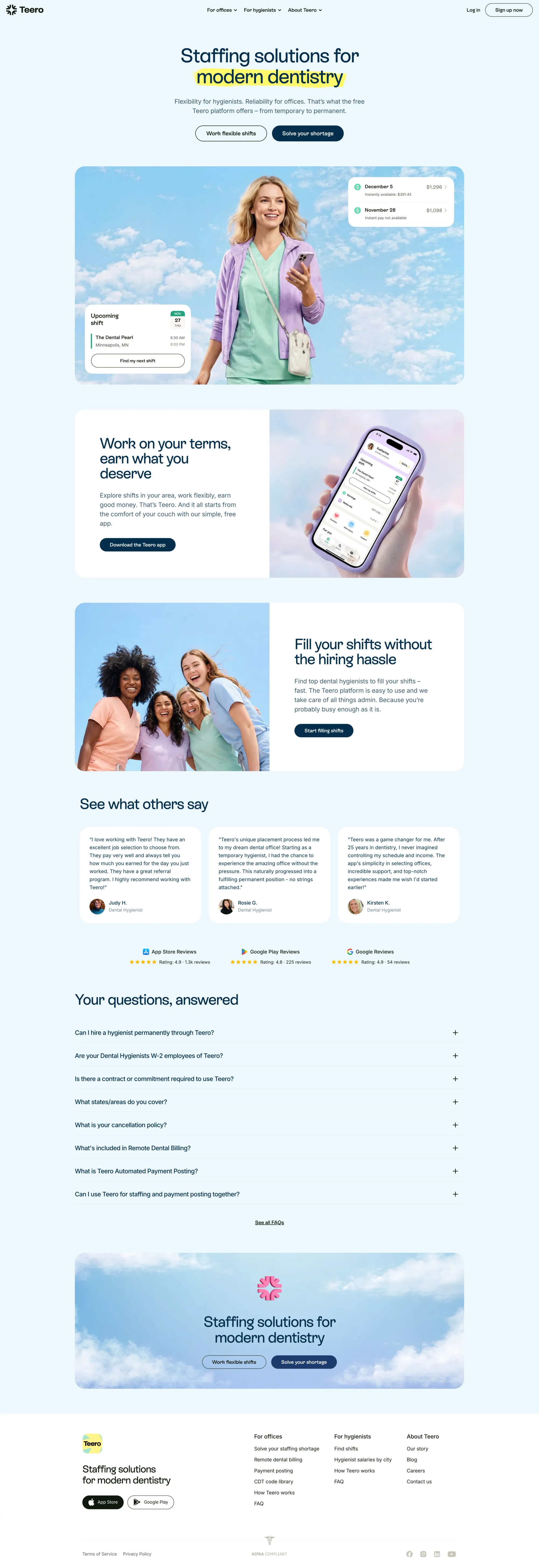 Dental staffing made simple landing page screenshot showcasing Health & Fitness and Medical design