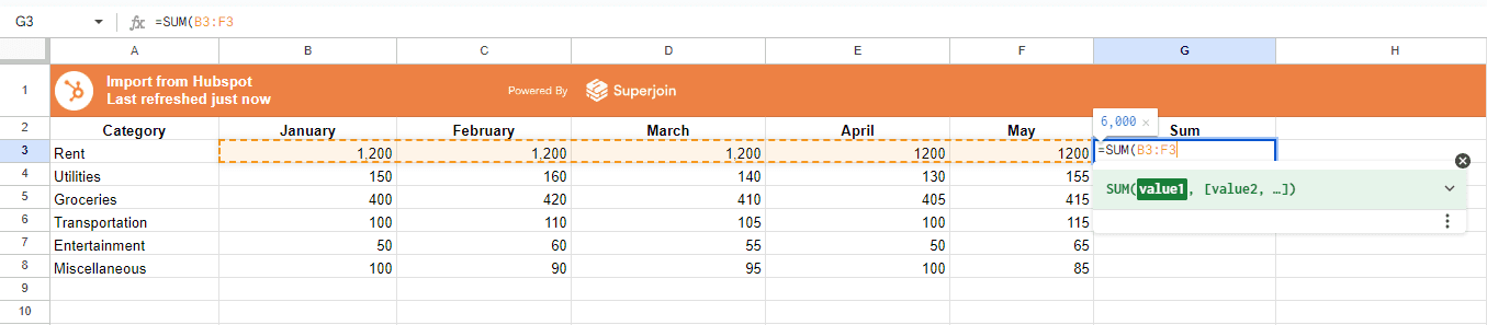 Type the SUM Formula