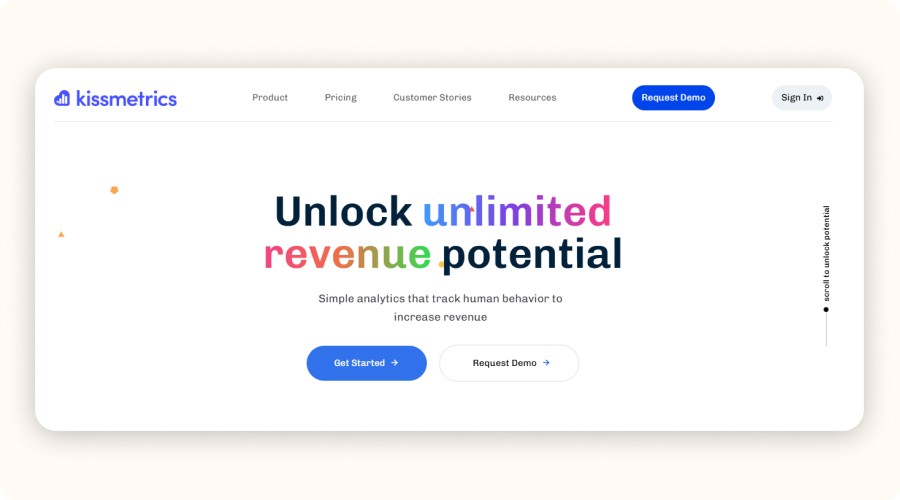 Kissmetrics homepage with the slogan
