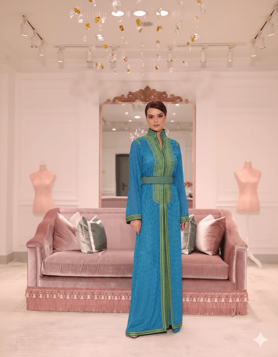 Elegant feminine dress with soft flow and refined couture finish