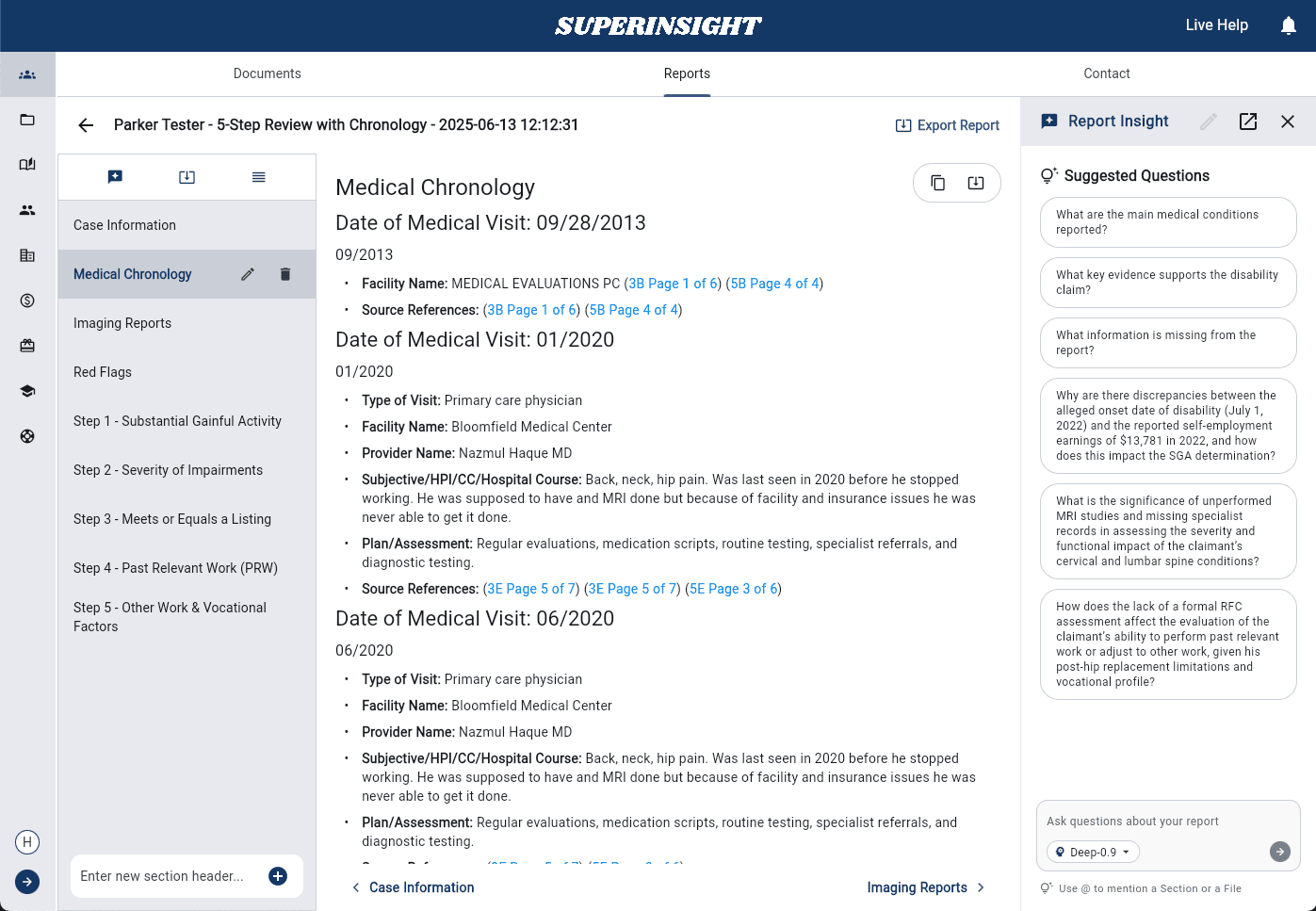 medical chronology example from superinsight