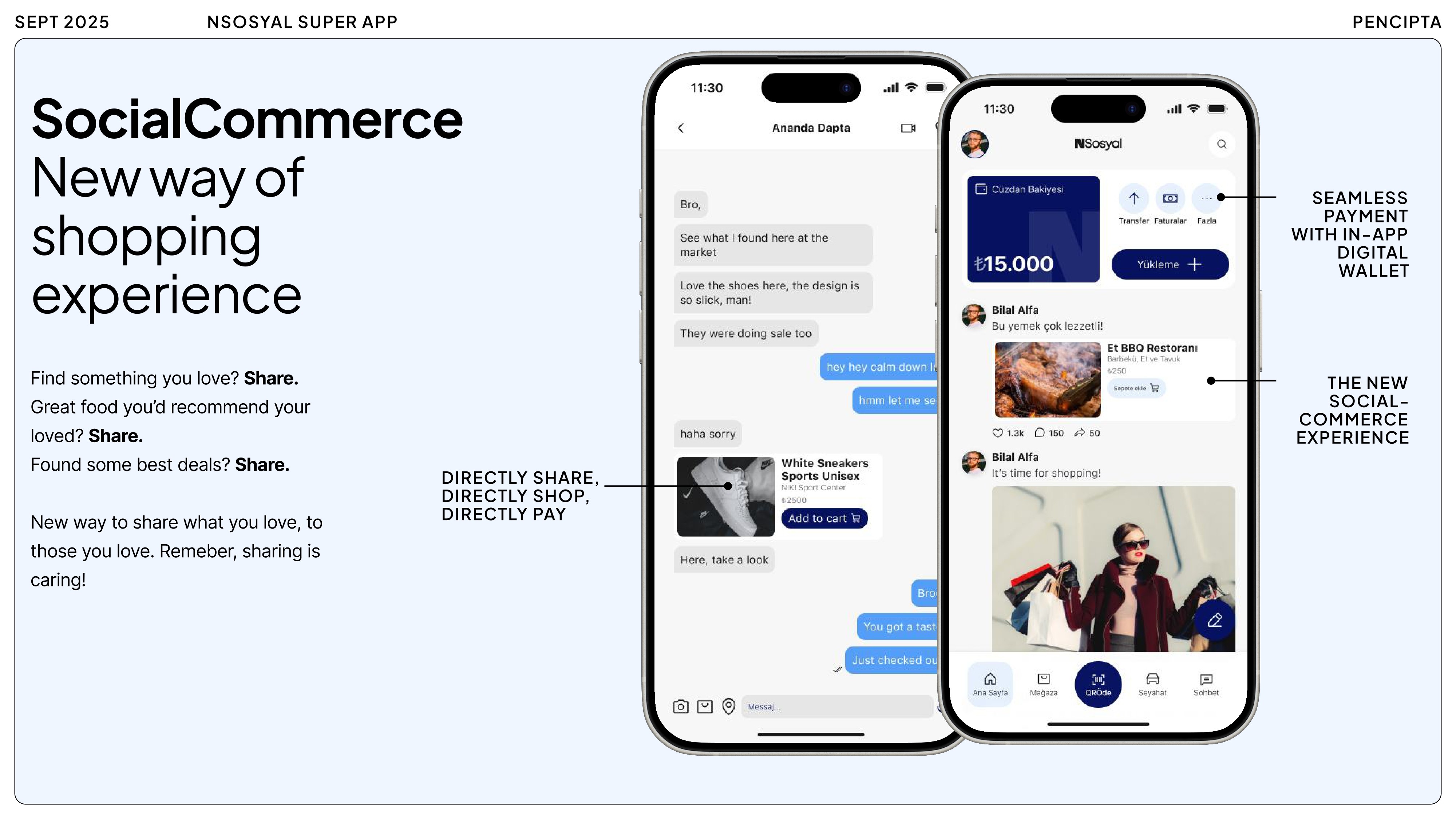 [IMAGE — SOCIAL COMMERCE CONCEPT: social post with product/food recommendation → one-click purchase interaction]
